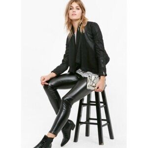 Free People Women's Sz 6  Black Drape Front Coated Moto Waxed Denim Jacket